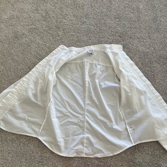 George Stretch Minimalist Pointed Collar Pleated Front Hidden Button Career Top - Picture 4 of 9